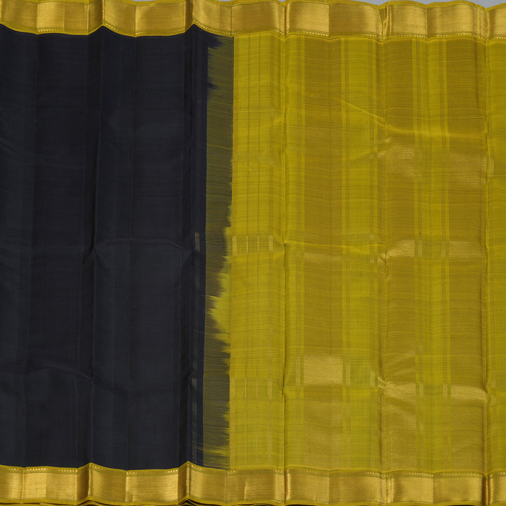 Hayagrivas Handloom Black Kanjivaram Silk Saree with Olive Green Border KBF128D1-1