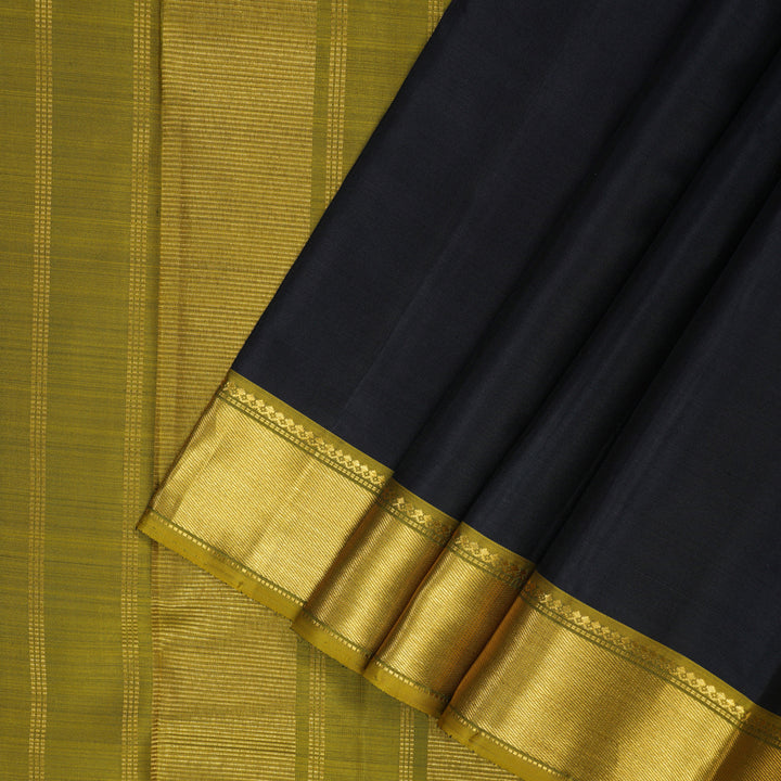 Hayagrivas Handloom Black Kanjivaram Silk Saree with Olive Green Border KBF128D1-1