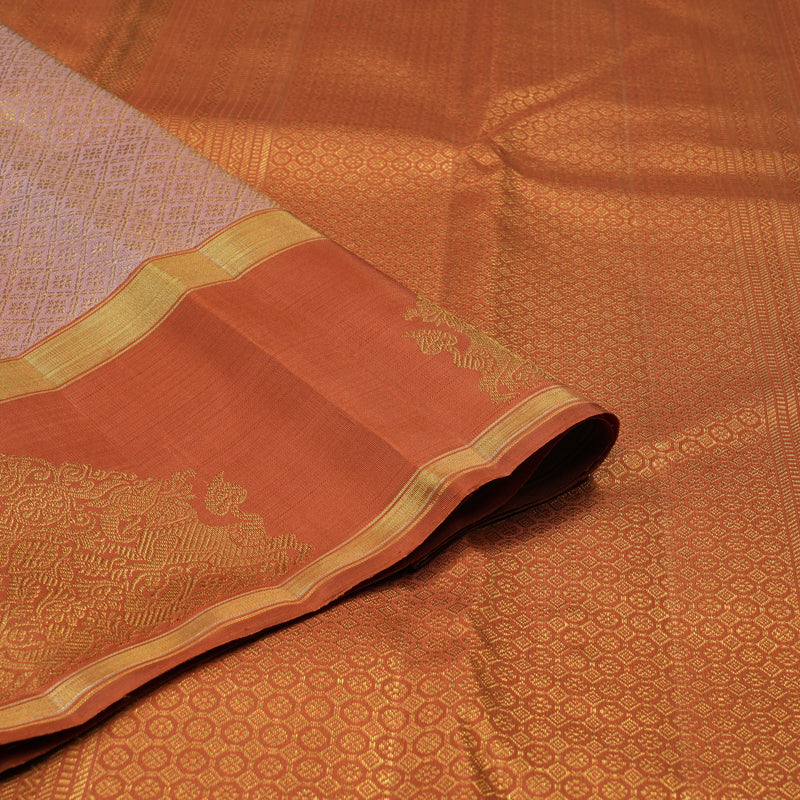 Hayagrivas Handloom Peach Kanjivaram Silk Saree with Carrot Orange Border KBF128D21-1