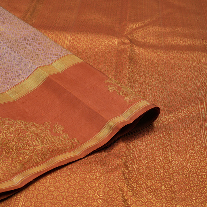 Hayagrivas Handloom Peach Kanjivaram Silk Saree with Carrot Orange Border KBF128D21-1