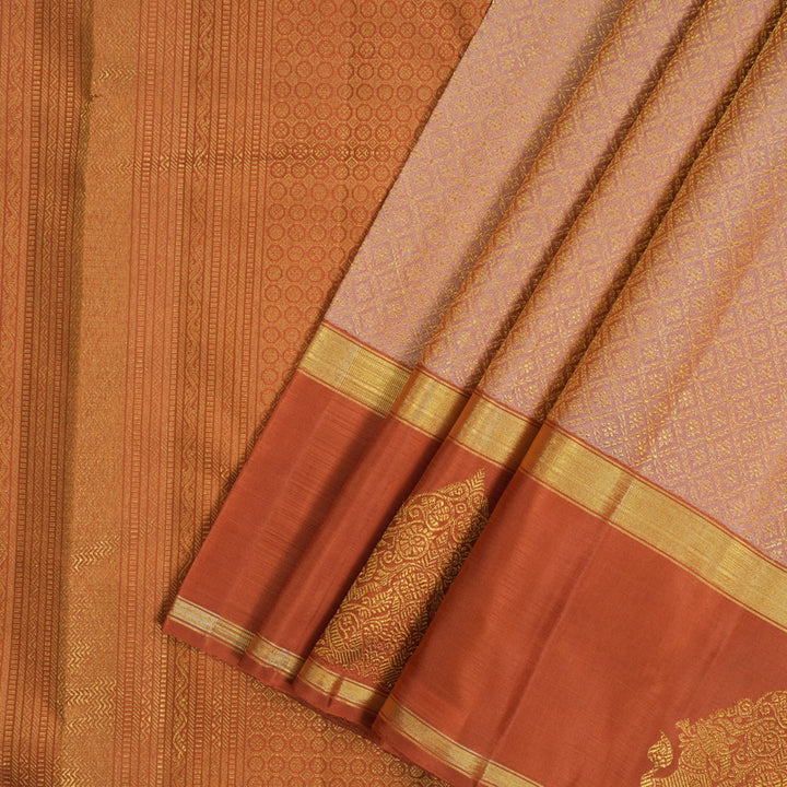 Hayagrivas Handloom Peach Kanjivaram Silk Saree with Carrot Orange Border KBF128D21-1