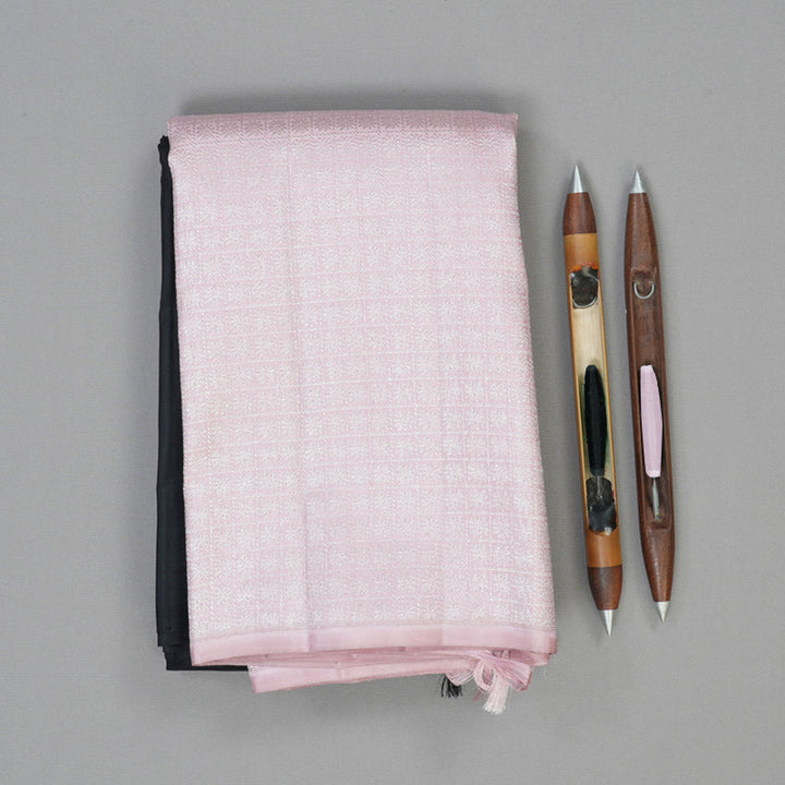 Hayagrivas Handloom Black & Pastel Pink Kanjivaram Silk Saree KBF128D22-1
