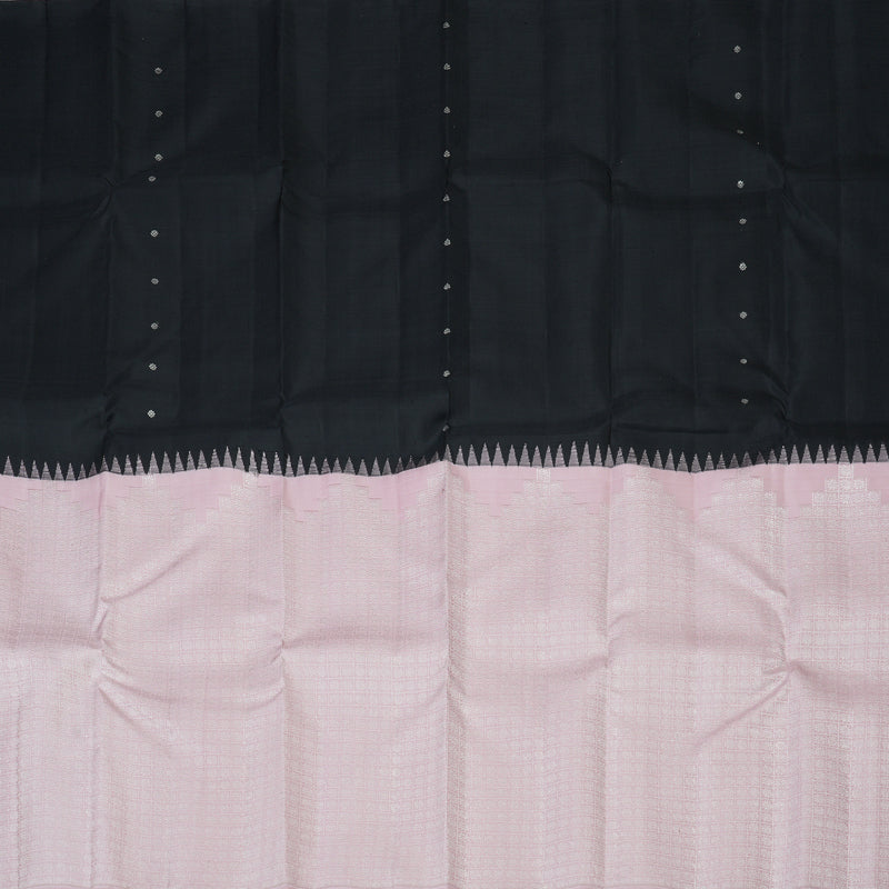Hayagrivas Handloom Black & Pastel Pink Kanjivaram Silk Saree KBF128D22-1