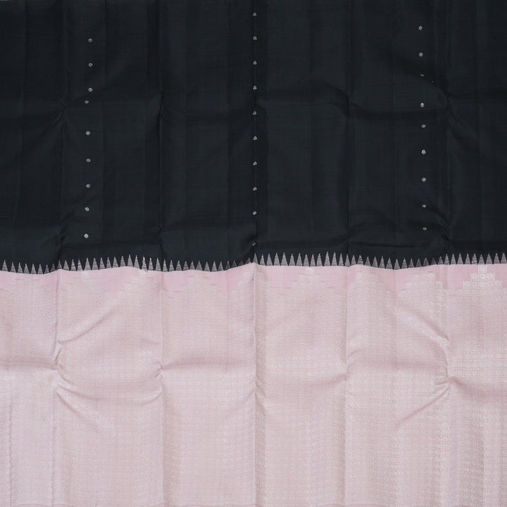 Hayagrivas Handloom Black & Pastel Pink Kanjivaram Silk Saree KBF128D22-1