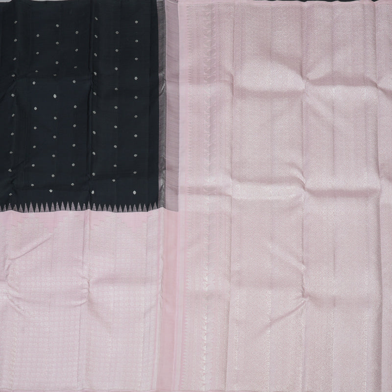 Hayagrivas Handloom Black & Pastel Pink Kanjivaram Silk Saree KBF128D22-1
