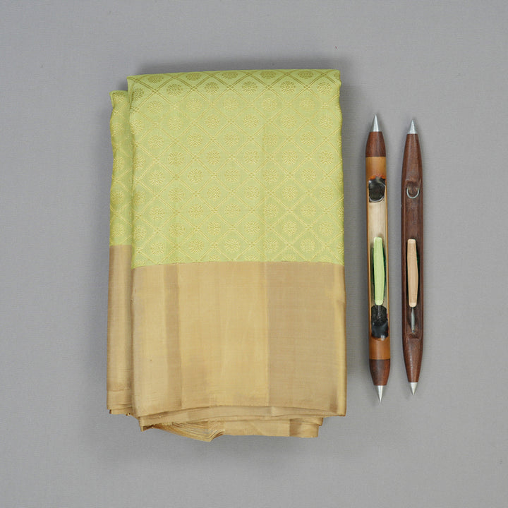 Hayagrivas Handloom Pista Green Kanjivaram Silk Saree with Khaki Brown Border KBF128D24-1
