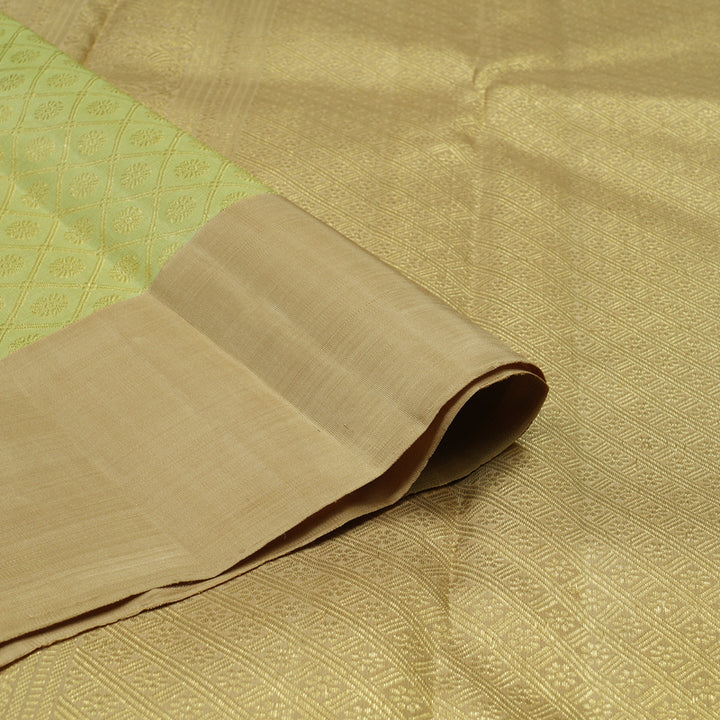 Hayagrivas Handloom Pista Green Kanjivaram Silk Saree with Khaki Brown Border KBF128D24-1