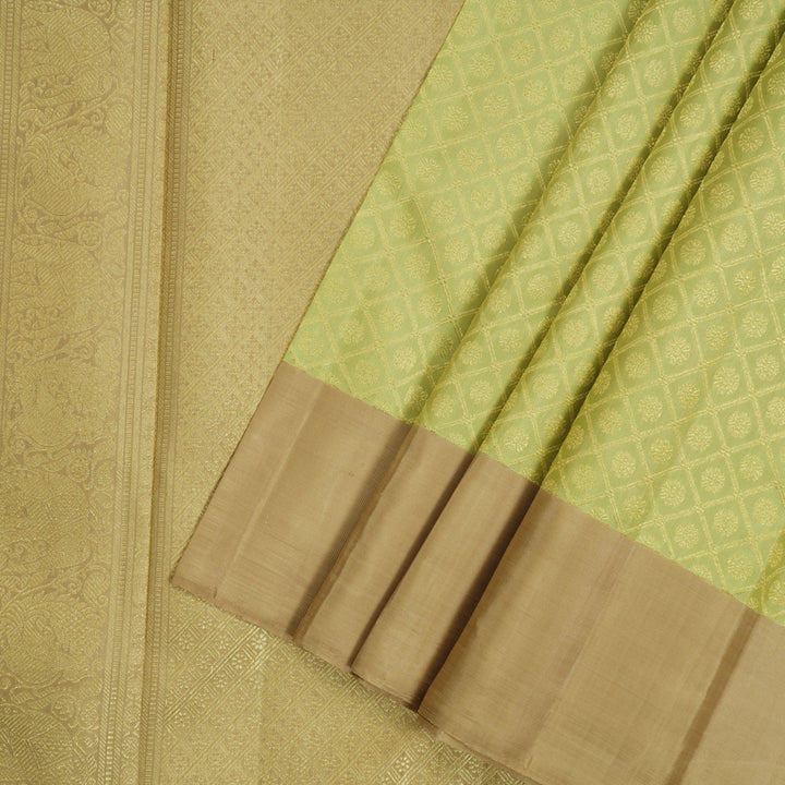Hayagrivas Handloom Pista Green Kanjivaram Silk Saree with Khaki Brown Border KBF128D24-1