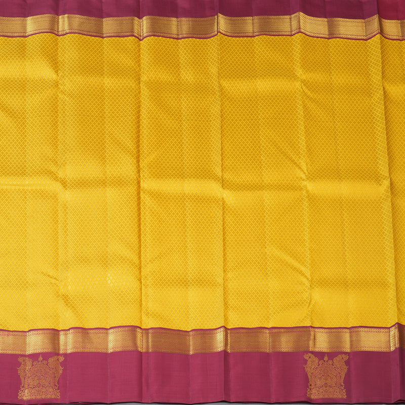 Hayagrivas Handloom Yellow Kanjivaram Silk Saree with Maroon Border KBF128D25-1