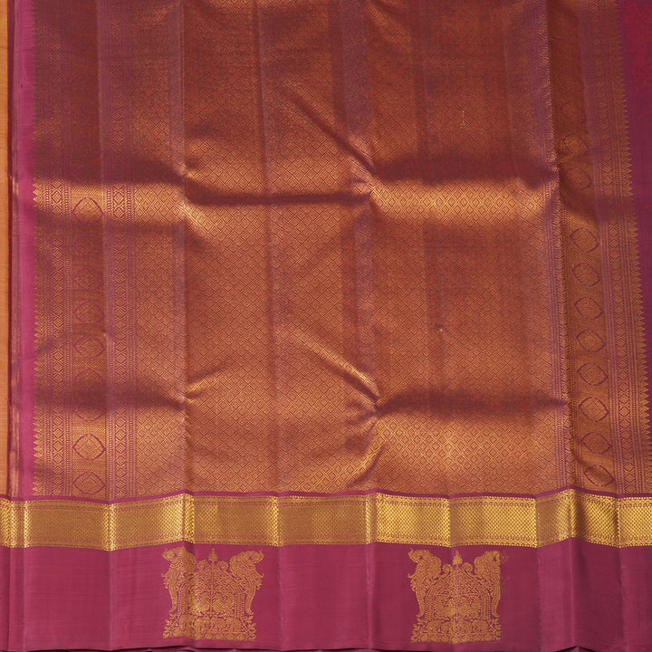 Hayagrivas Handloom Yellow Kanjivaram Silk Saree with Maroon Border KBF128D25-1