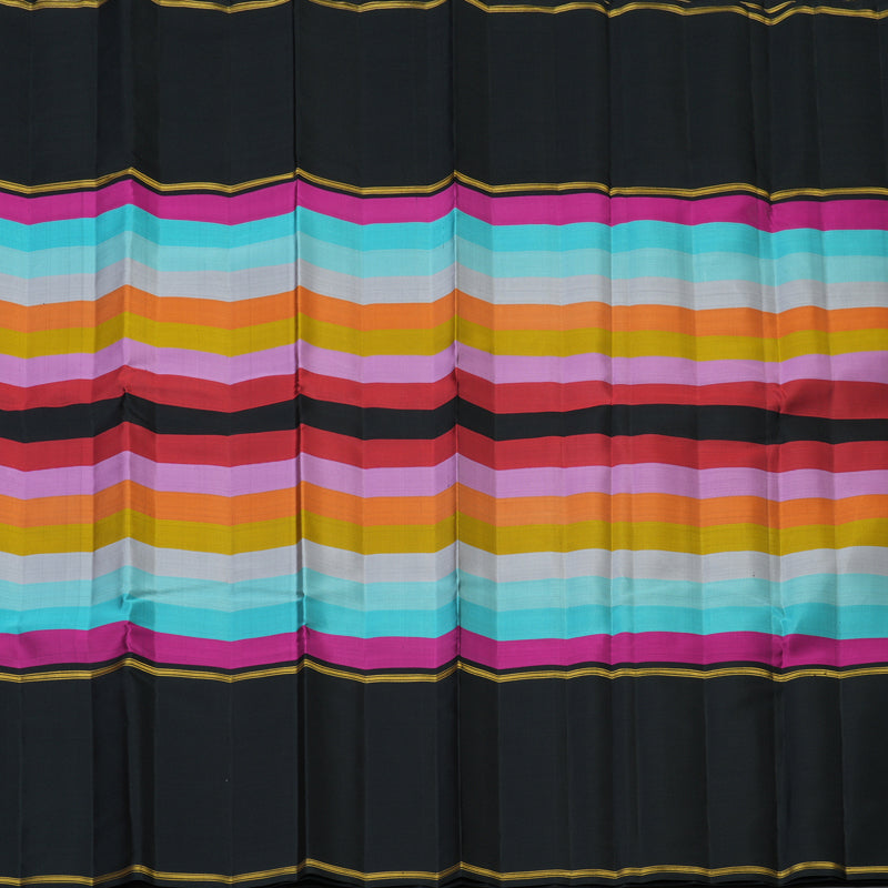 Hayagrivas Handloom Multicolour Stripes Kanjivaram Silk Saree with Black Border KBF128D30-1