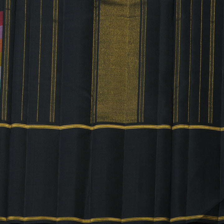 Hayagrivas Handloom Multicolour Stripes Kanjivaram Silk Saree with Black Border KBF128D30-1
