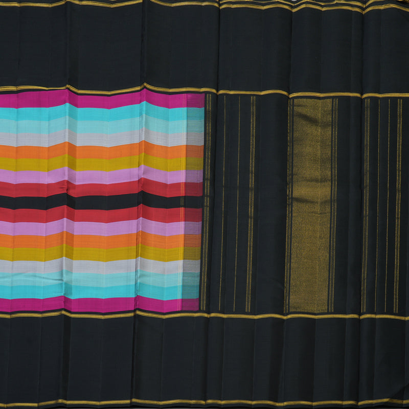 Hayagrivas Handloom Multicolour Stripes Kanjivaram Silk Saree with Black Border KBF128D30-1