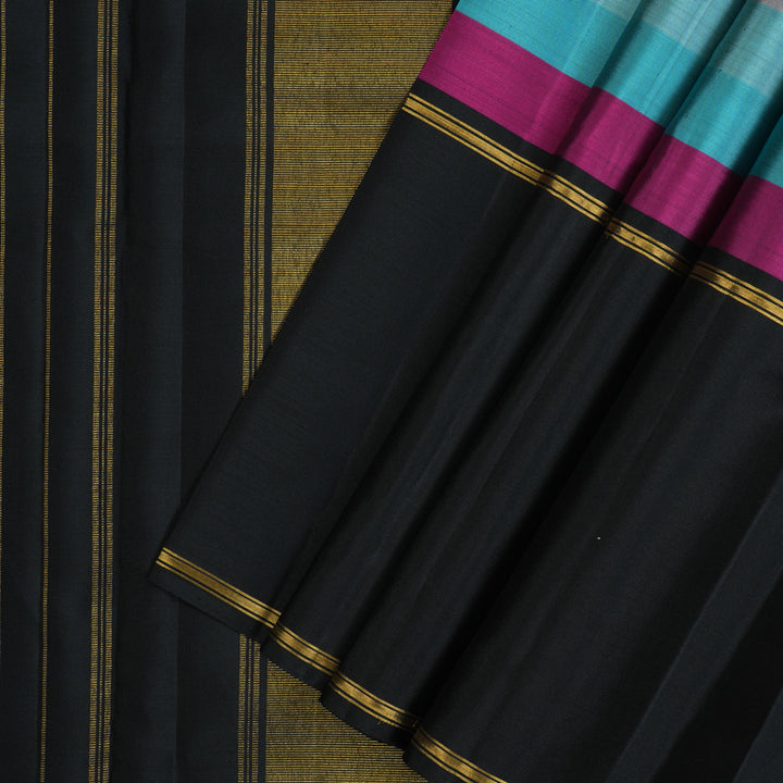 Hayagrivas Handloom Multicolour Stripes Kanjivaram Silk Saree with Black Border KBF128D30-1