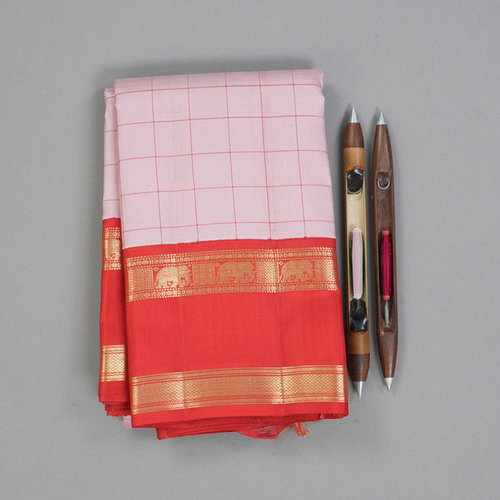 Hayagrivas Handloom Baby Pink Kanjivaram Silk Saree with Red Border KBF128D33-1