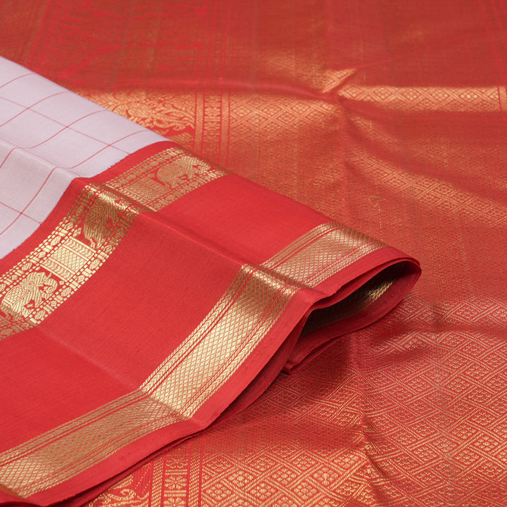 Hayagrivas Handloom Baby Pink Kanjivaram Silk Saree with Red Border KBF128D33-1