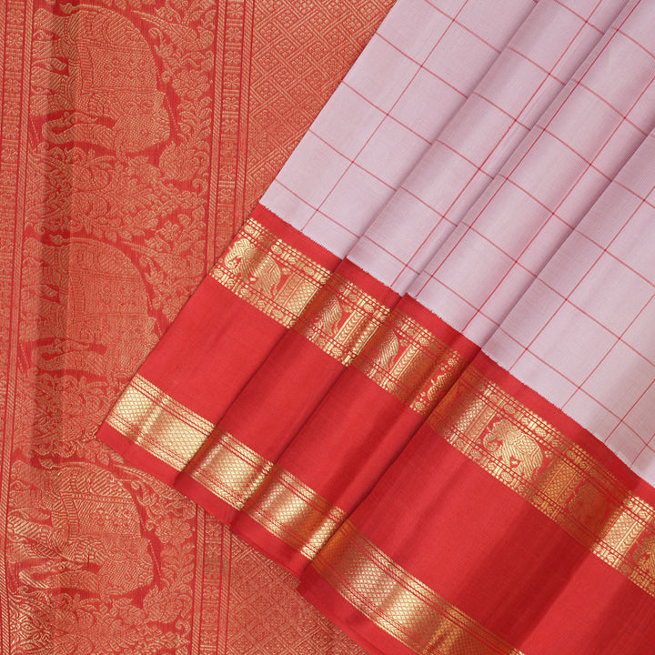 Hayagrivas Handloom Baby Pink Kanjivaram Silk Saree with Red Border KBF128D33-1