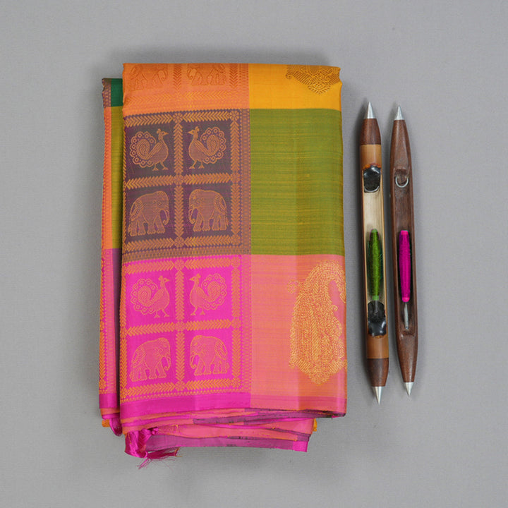 Hayagrivas Handloom Multicolour Checks Kanjivaram Silk Saree KBF128D34-1