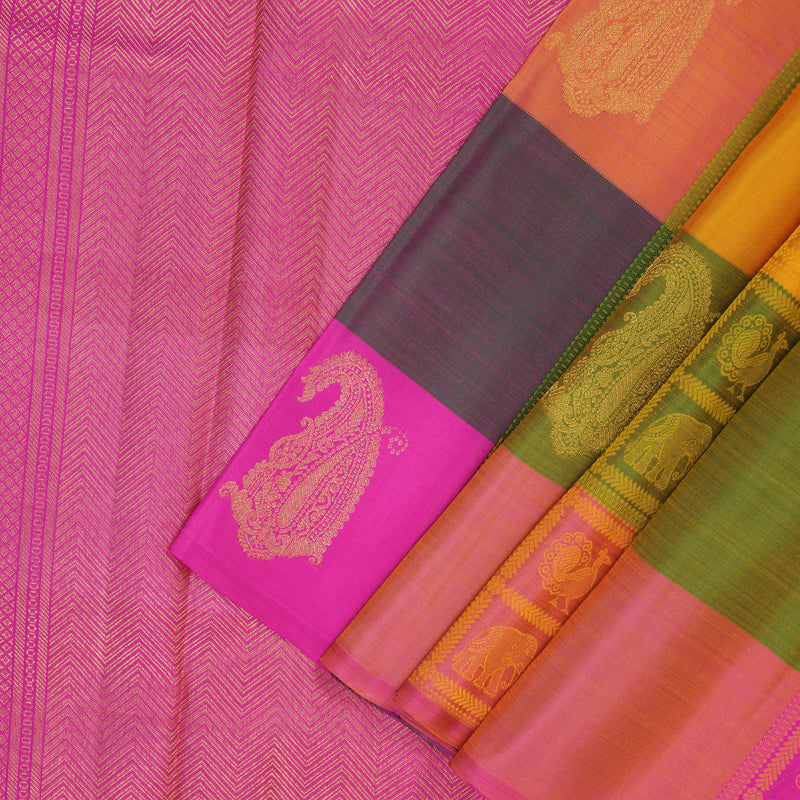 Hayagrivas Handloom Multicolour Checks Kanjivaram Silk Saree KBF128D34-1
