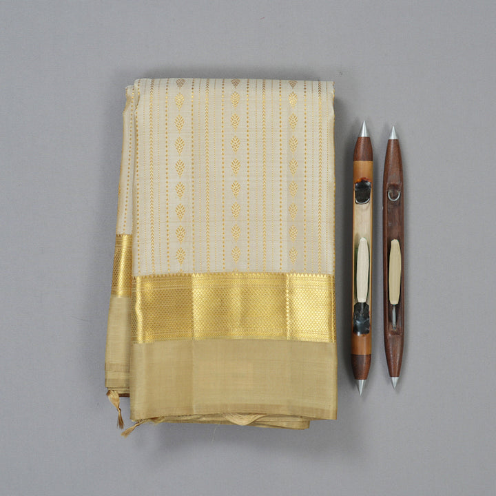 Hayagrivas Handloom Off-White Kanjivaram Silk Saree with Beige Border KBF128D38-1