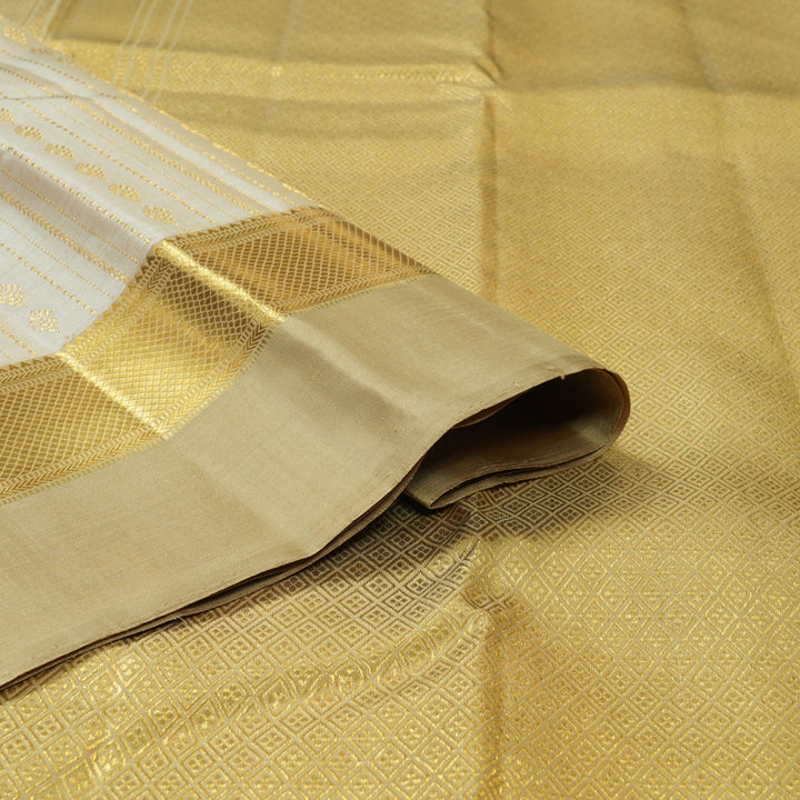 Hayagrivas Handloom Off-White Kanjivaram Silk Saree with Beige Border KBF128D38-1