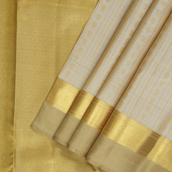 Hayagrivas Handloom Off-White Kanjivaram Silk Saree with Beige Border KBF128D38-1