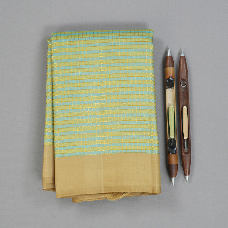 Hayagrivas Handloom Pista Green & Sky Blue Checks Kanjivaram Silk Saree KBF128D46-1