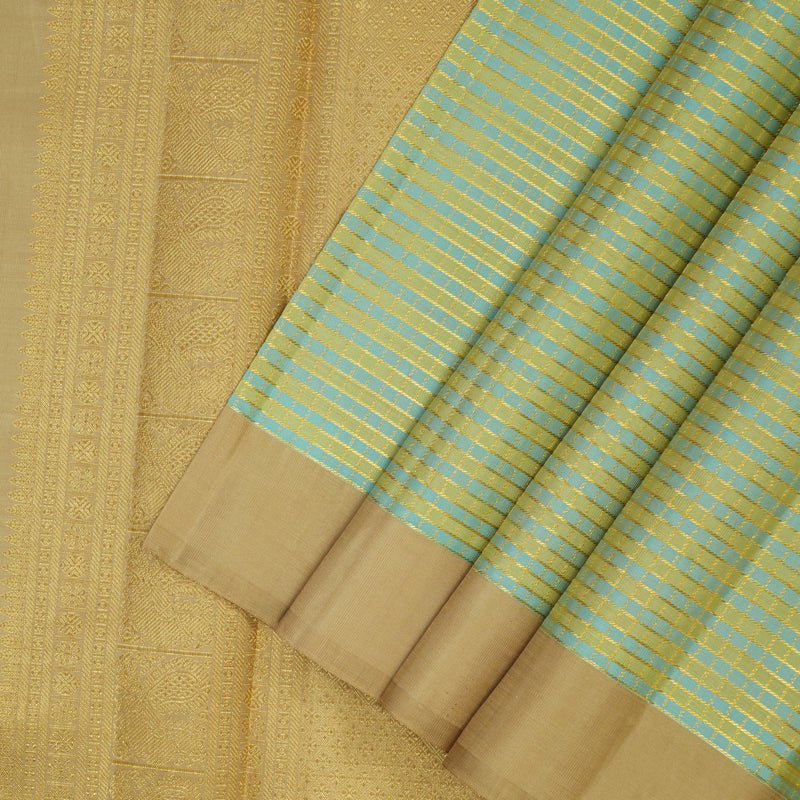 Hayagrivas Handloom Pista Green & Sky Blue Checks Kanjivaram Silk Saree KBF128D46-1