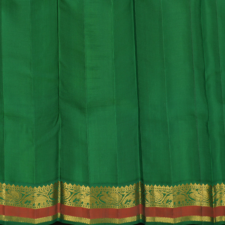Hayagrivas Handloom Orange Kanjivaram Silk Saree with Dark Green Border KBF129D1-3