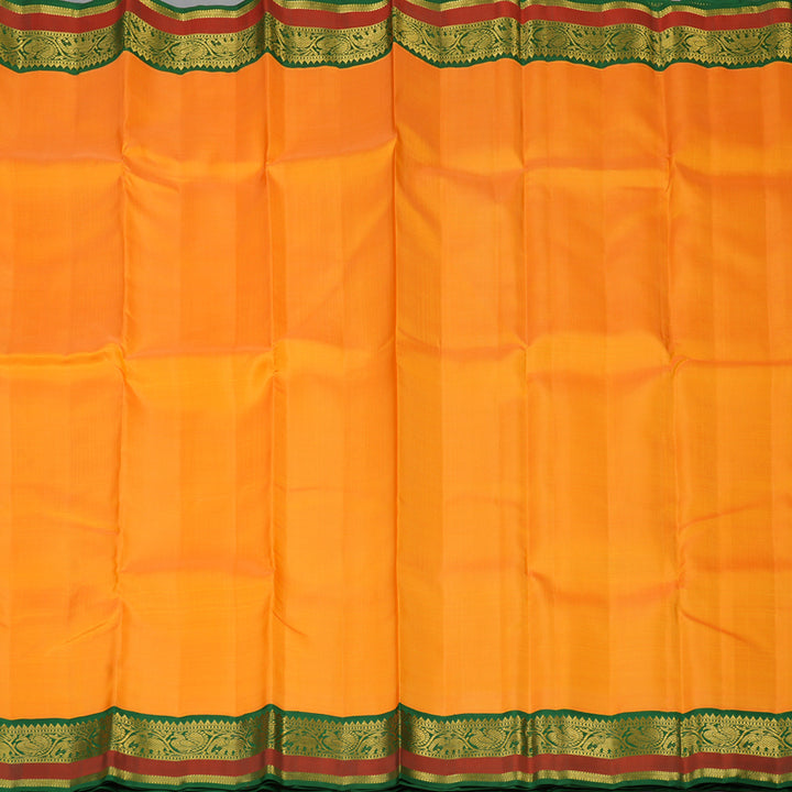 Hayagrivas Handloom Orange Kanjivaram Silk Saree with Dark Green Border KBF129D1-3