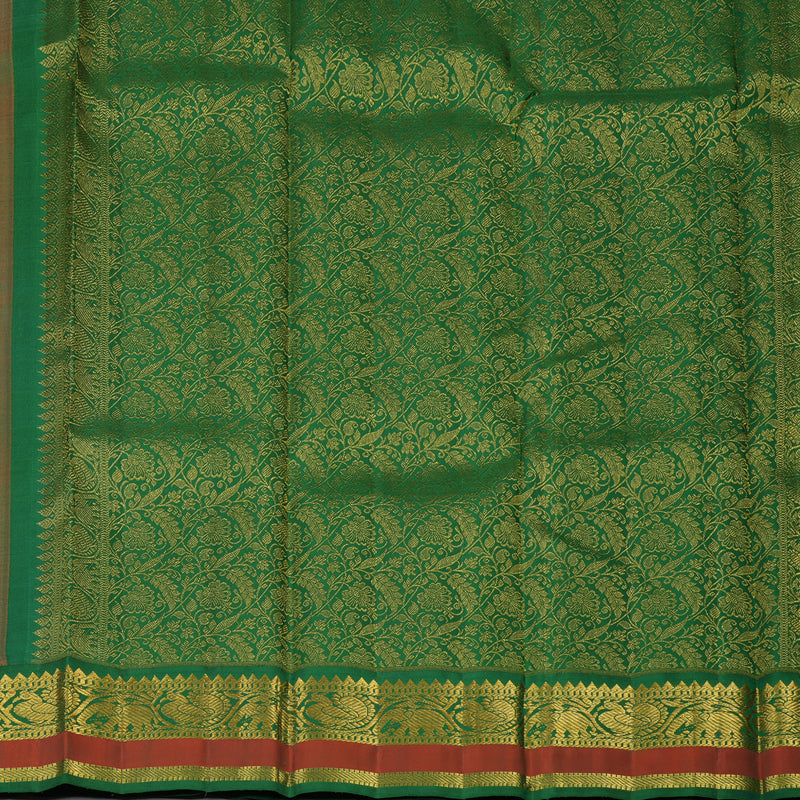 Hayagrivas Handloom Orange Kanjivaram Silk Saree with Dark Green Border KBF129D1-3