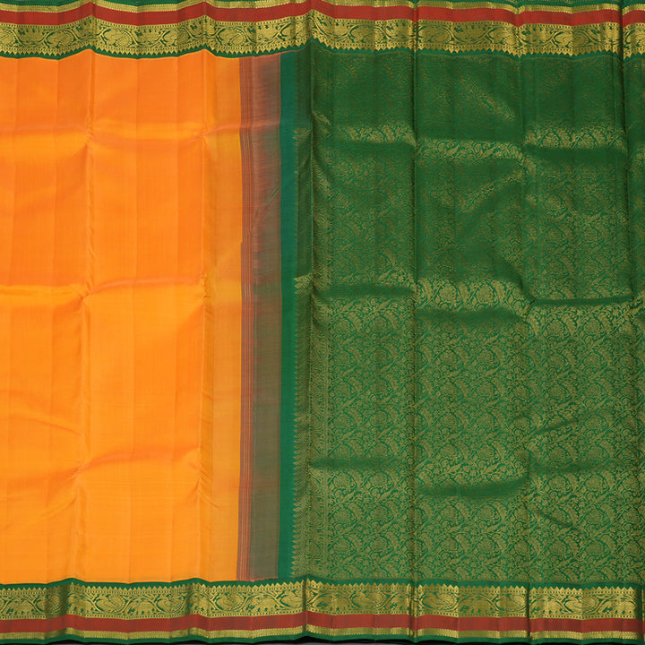Hayagrivas Handloom Orange Kanjivaram Silk Saree with Dark Green Border KBF129D1-3