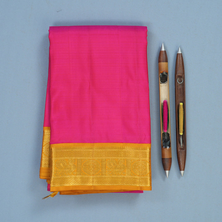 Hayagrivas Handloom Pink Kanjivaram Silk Saree with Mustard Border KBF12D1-4