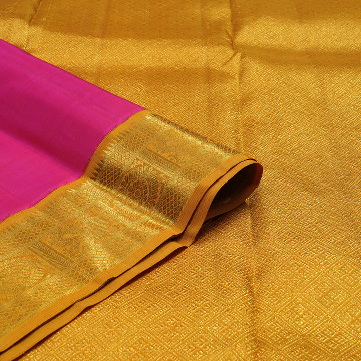 Hayagrivas Handloom Pink Kanjivaram Silk Saree with Mustard Border KBF12D1-4