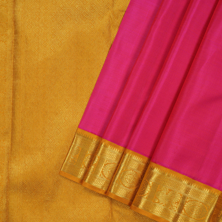 Hayagrivas Handloom Pink Kanjivaram Silk Saree with Mustard Border KBF12D1-4