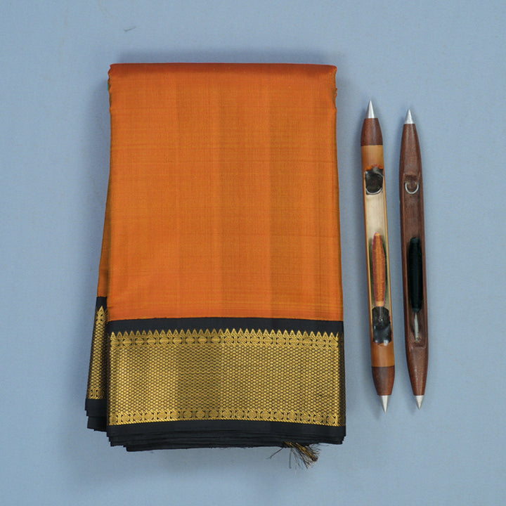 Hayagrivas Handloom Sunset Orange Kanjivaram Silk Saree with Black Border KBF12D1-5