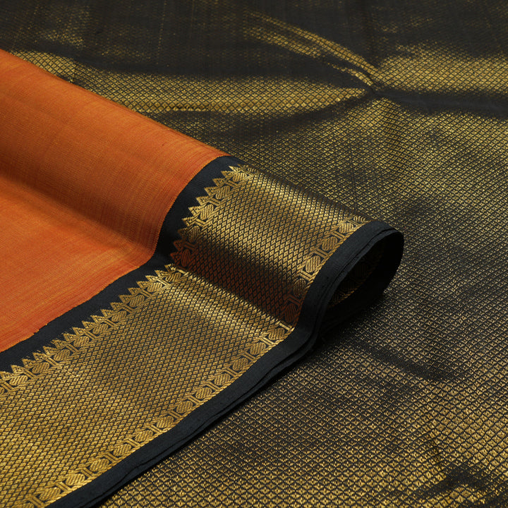 Hayagrivas Handloom Sunset Orange Kanjivaram Silk Saree with Black Border KBF12D1-5