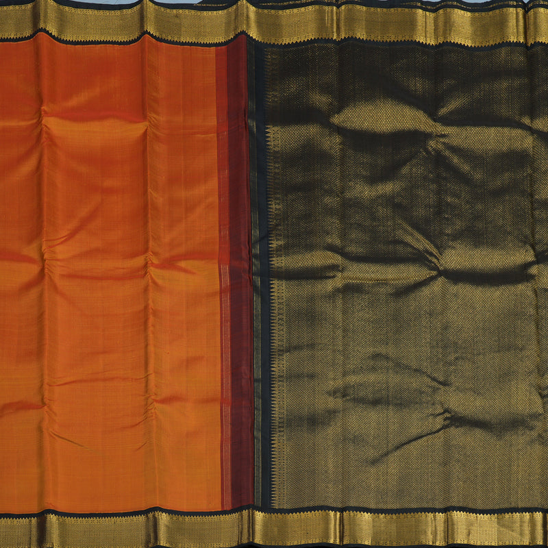 Hayagrivas Handloom Sunset Orange Kanjivaram Silk Saree with Black Border KBF12D1-5