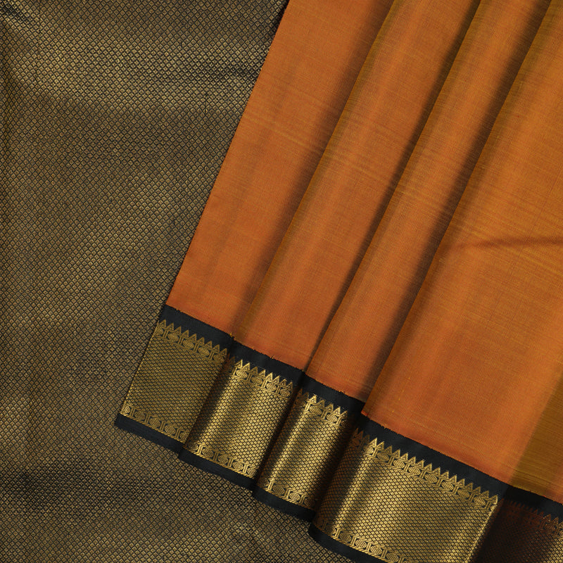 Hayagrivas Handloom Sunset Orange Kanjivaram Silk Saree with Black Border KBF12D1-5