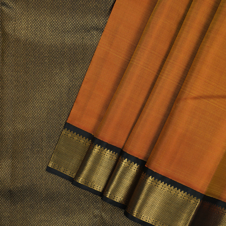 Hayagrivas Handloom Sunset Orange Kanjivaram Silk Saree with Black Border KBF12D1-5
