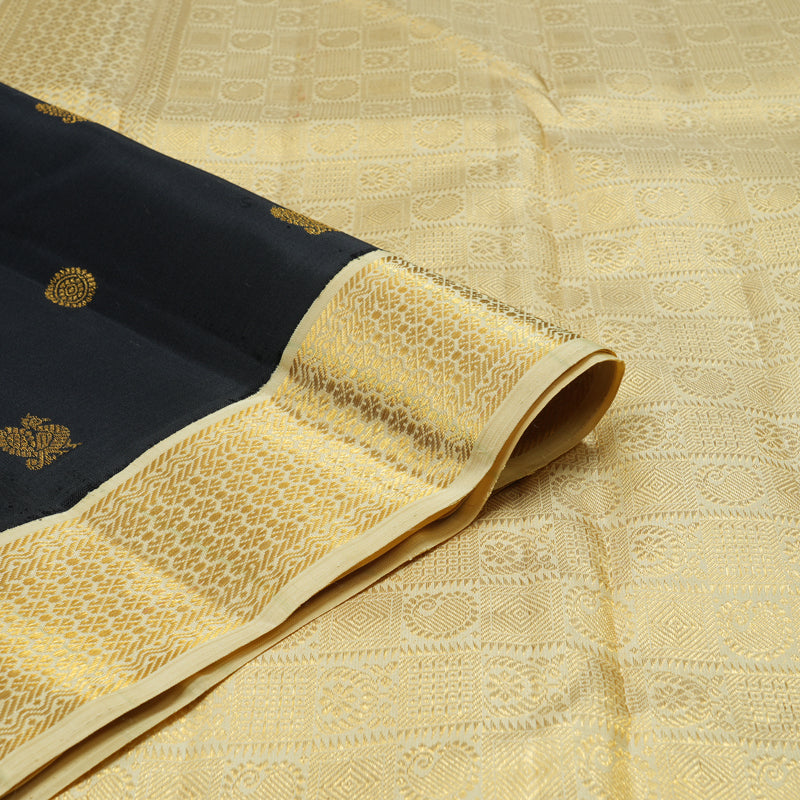 Hayagrivas Handloom Black Kanjivaram Silk Saree with Sandal Border KBF12D2-2