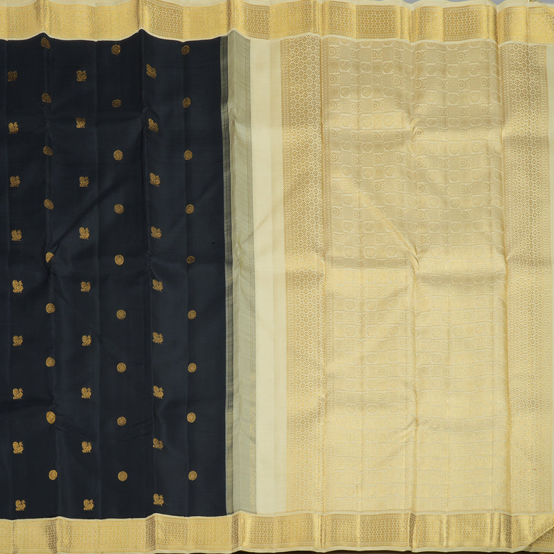 Hayagrivas Handloom Black Kanjivaram Silk Saree with Sandal Border KBF12D2-2