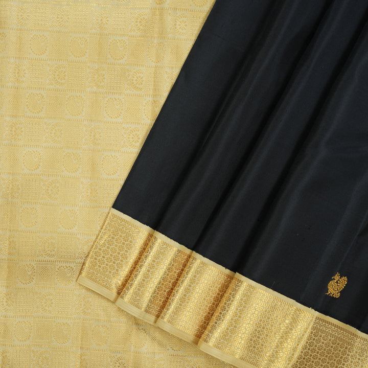 Hayagrivas Handloom Black Kanjivaram Silk Saree with Sandal Border KBF12D2-2