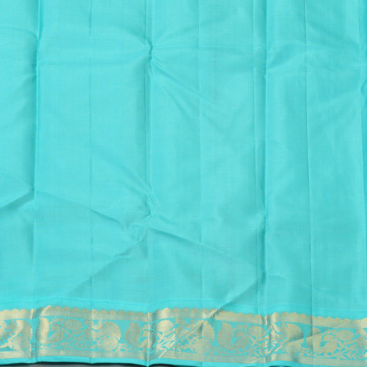 Hayagrivas Handloom Orangish-Pink Kanjivaram Silk Saree with Sea Blue Border KBF1303D3-3