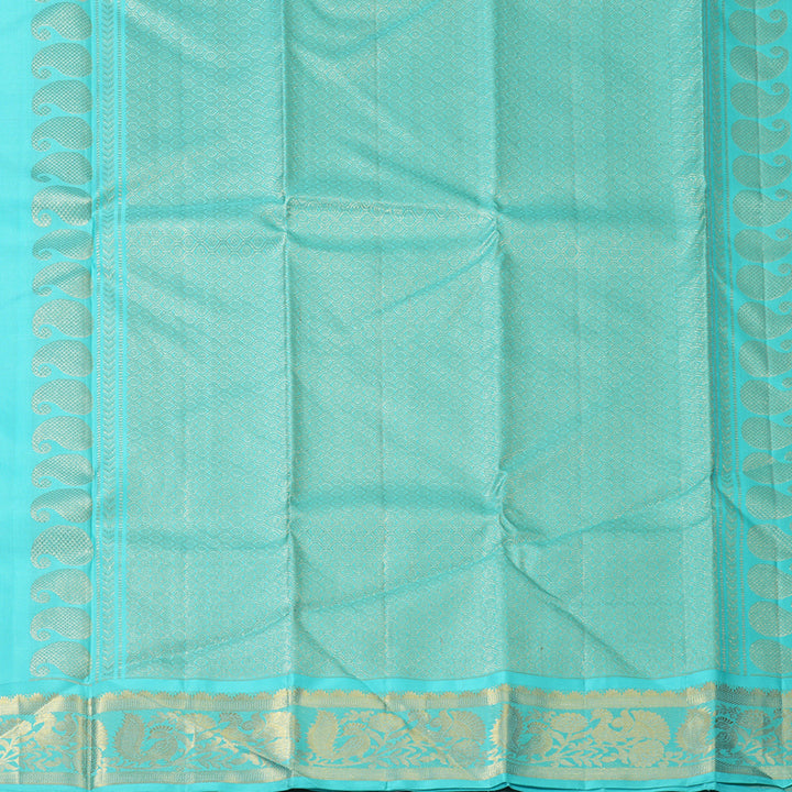 Hayagrivas Handloom Orangish-Pink Kanjivaram Silk Saree with Sea Blue Border KBF1303D3-3