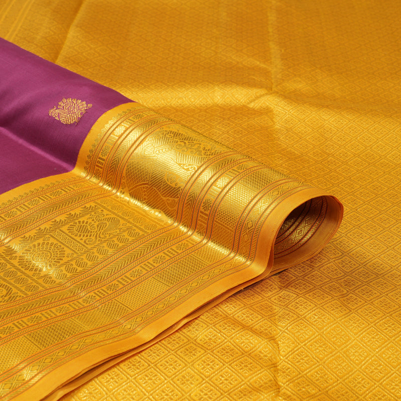Hayagrivas Handloom Magenta Kanjivaram Silk Saree with Mustard Yellow Border KBF130D4-1
