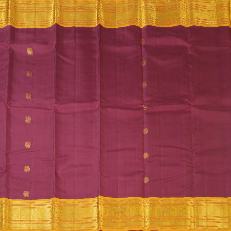 Hayagrivas Handloom Magenta Kanjivaram Silk Saree with Mustard Yellow Border KBF130D4-1