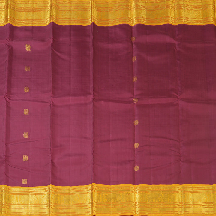 Hayagrivas Handloom Magenta Kanjivaram Silk Saree with Mustard Yellow Border KBF130D4-1