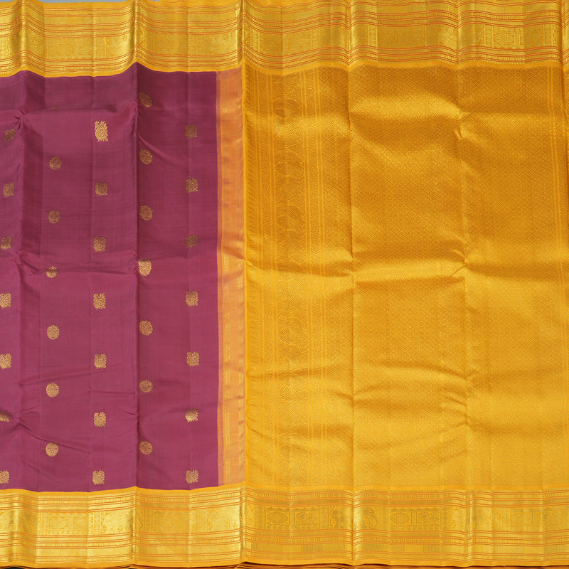 Hayagrivas Handloom Magenta Kanjivaram Silk Saree with Mustard Yellow Border KBF130D4-1