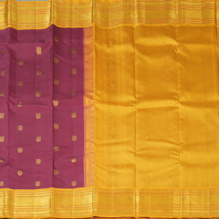 Hayagrivas Handloom Magenta Kanjivaram Silk Saree with Mustard Yellow Border KBF130D4-1
